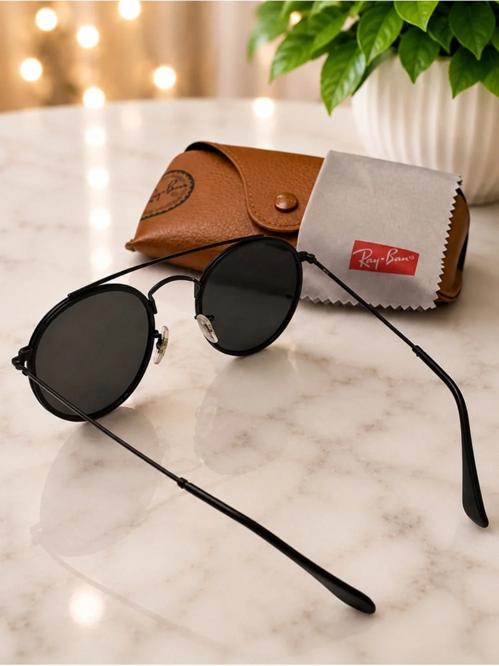 Ray-Ban RB3647N Round Double Bridge Polarized Sunglasses